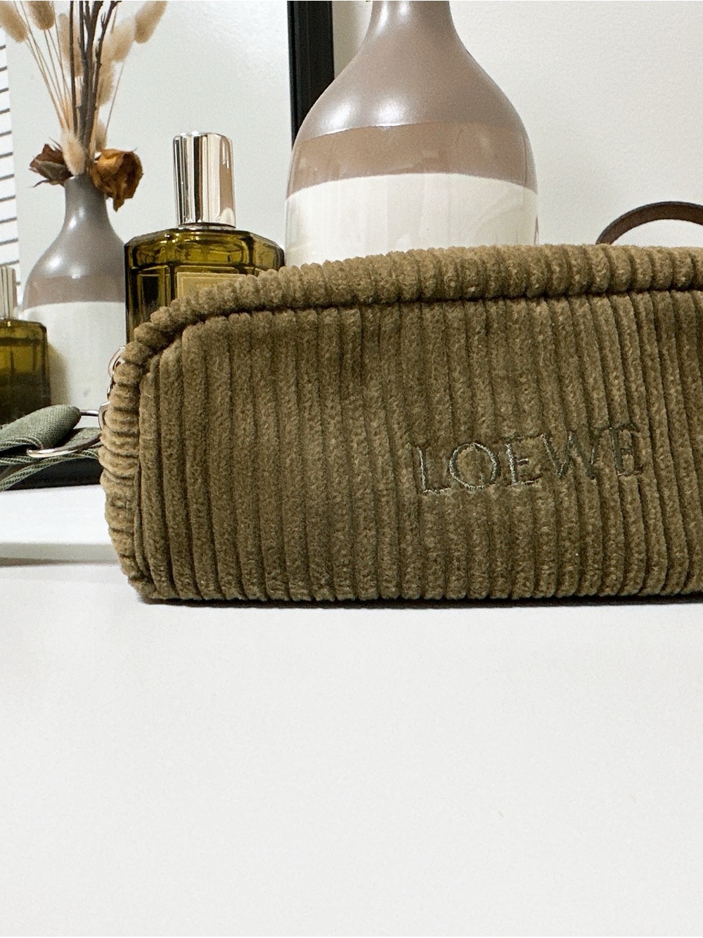 Loewe Olive Green Corduroy Wristlet Pouch - Picture 3 of 6